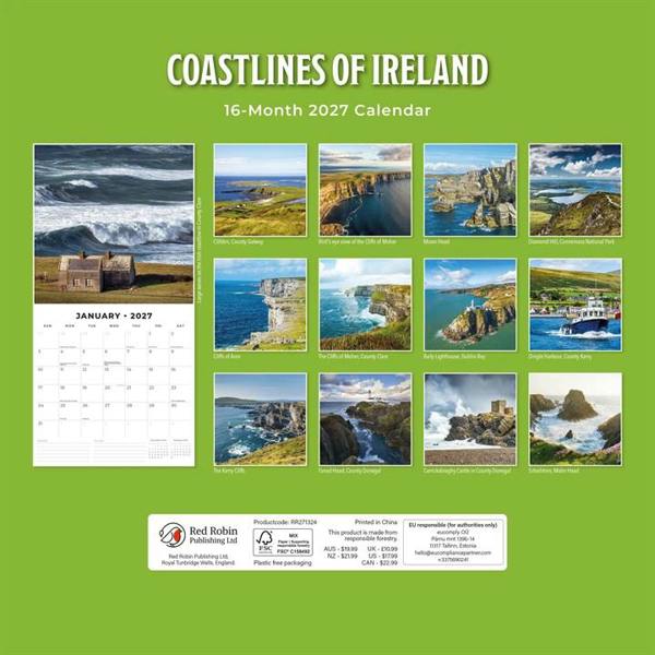 Coastlines Of Ireland Calendar 2027, Wall Calendars, Month To View, Travel, Gift