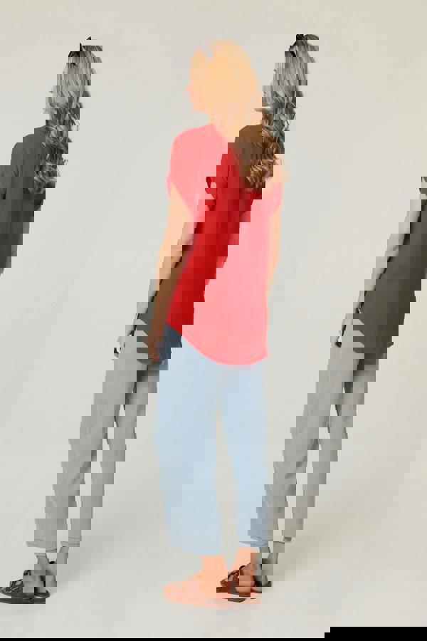 Red | Relaxed Layered Short Sleeve Shirt