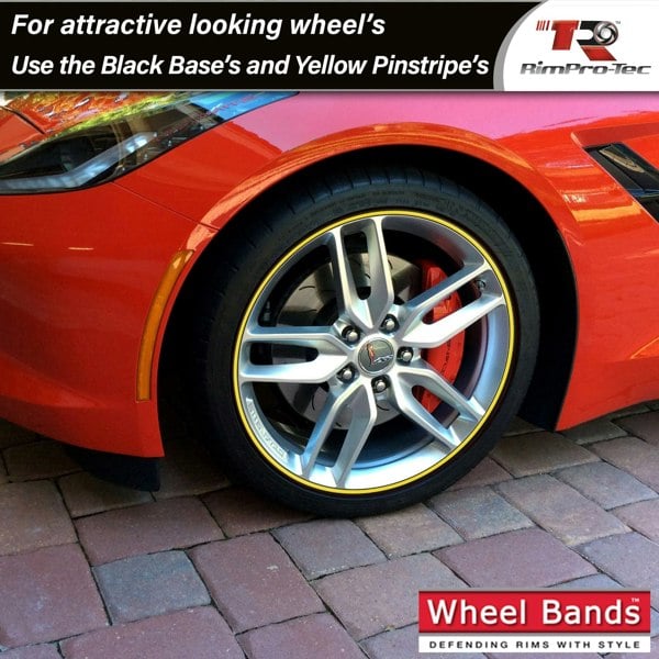 RimPro-Tec Group 4x Black Base's 4x Yellow Pinstripe's / RimPro-Tec® Wheelbands™ car wheel styling kit