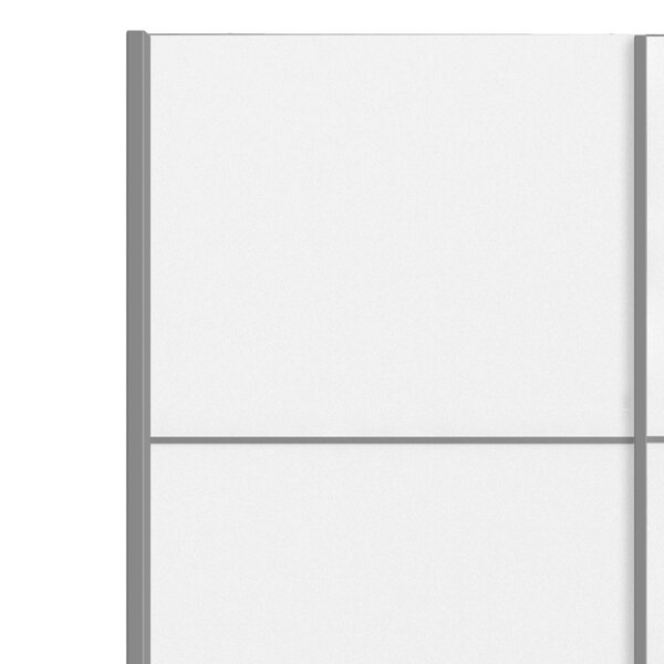 Wyld Haus Bordeaux White Sliding Door Wardrobe 2 Door with 5 Shelves and Hanging Rail