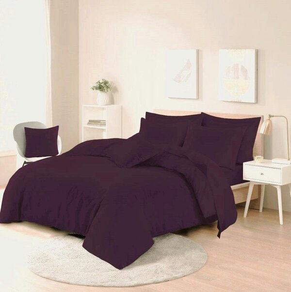 Night Zone Polycotton Duvet Cover Set – Plain Dyed Easy Care Bedding with Pillowcases - Plum