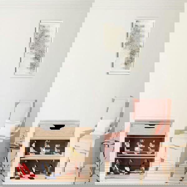 Gr8 Home Wooden Ottoman Shoes Storage Rack Bench Padded Grey Seat Cabinet Cupboard Stand