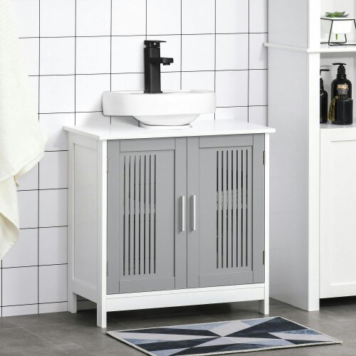 Wyld Haus Nelike Grey Under Sink Vanity Unit With Double Doors And Adjustable Shelving Modern Design