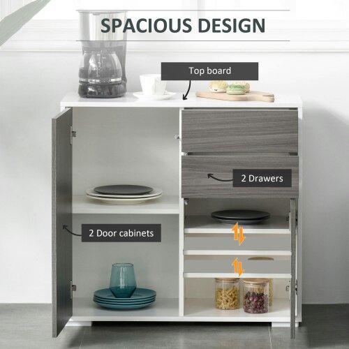 Wyld Haus Luel High Gloss White and Grey Wood Effect Compact Sideboard With Push Open Drawer and 2 Doors