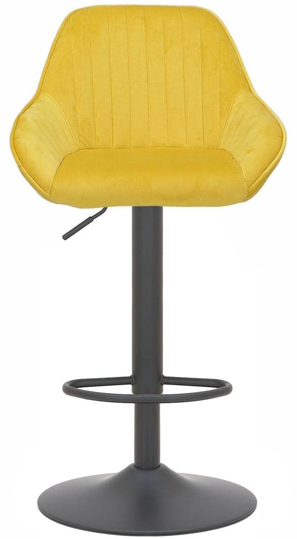 Lamboro Velluto Velvet Kitchen Bar Stool, Padded Seat & Backrest, Matt Black Footrest & Stem, Height Adjustable Swivel Gas Lift, Mustard
