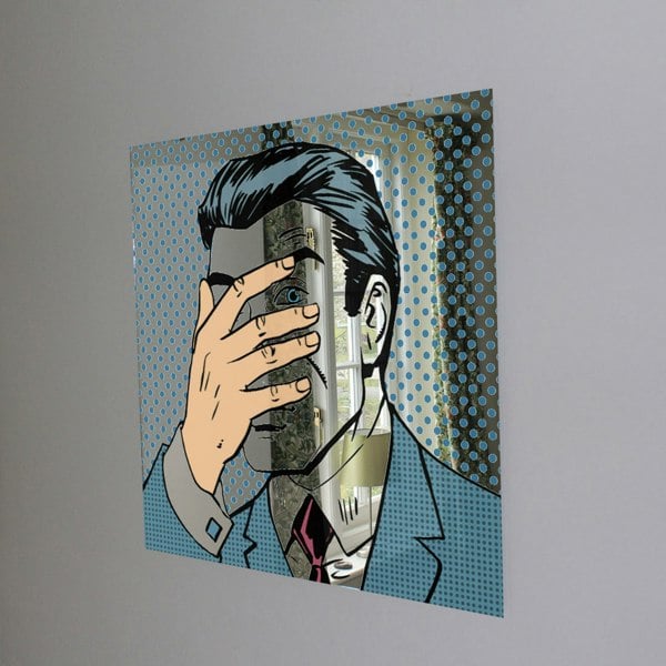 Benjamin Tate Design The confused man hide and seek game pop art comics retro style Halftone (Mirror Art Print)