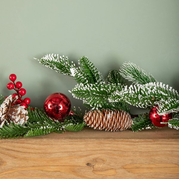 Samuel Alexander 1.9m Christmas Frosted Pinecone Garland with Red Berries and Baubles