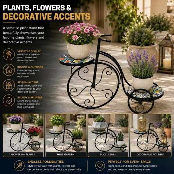 65cm Lisbon Mosaic Tricycle Plant Stand image 8