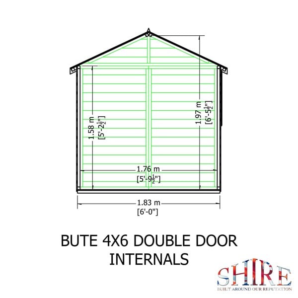 Shire Bute Shiplap Apex Double Door 4x6 12mm interlock Clad wooden Shed
