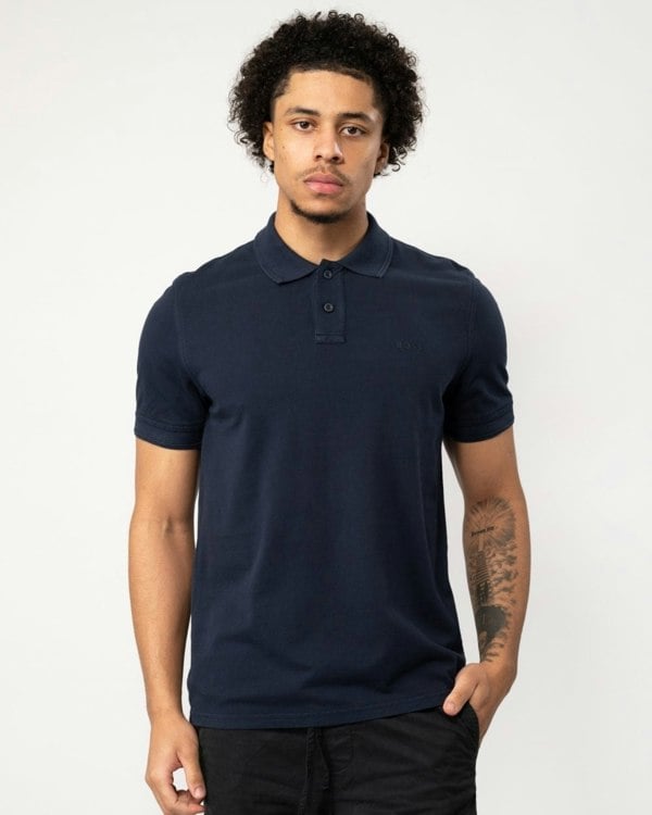 BOSS Orange Prime Mens Cotton-Piqué Polo Shirt with Logo Print NOS - Dark Blue 404 - CHO - Designer Mens Short Sleeve Polo Shirts