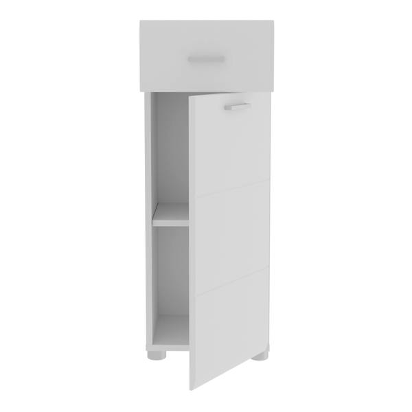 Furniture To Go Ice Cave Bathroom Storage Cupboard with 1 Door & 1 Drawer with Silver Handles in White with White High Gloss Door