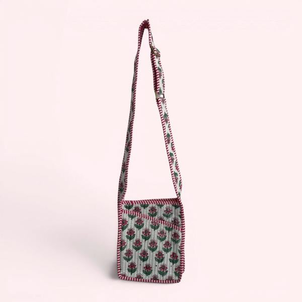 Hayley & Co Mini Cross Body Bag - White, Pink and Green Mini Flower