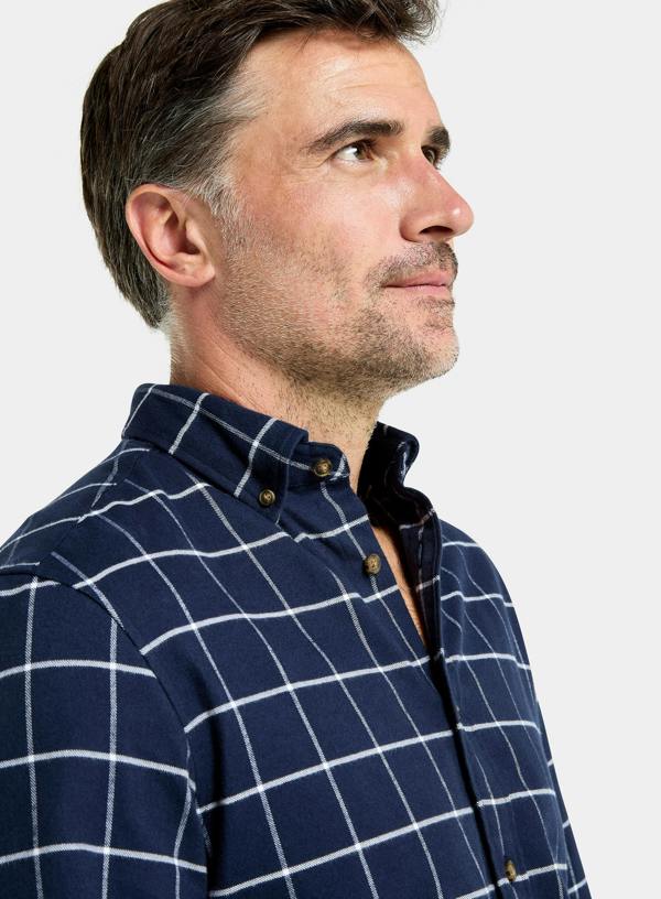 Button Down Flannel Shirt - Navy and White Check
