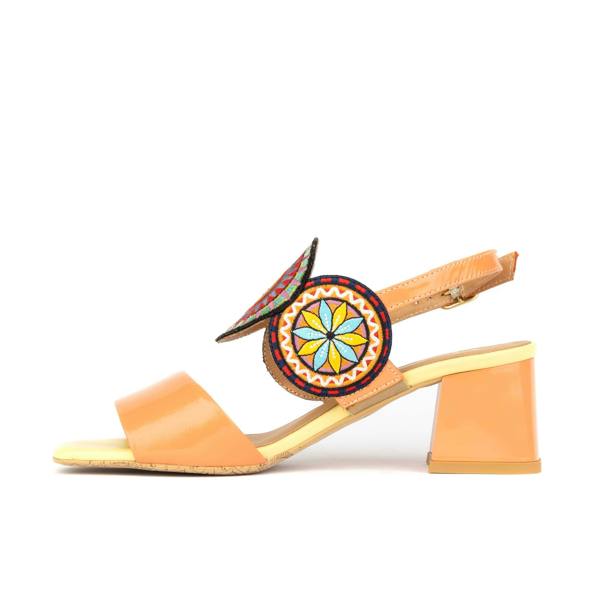 Embassy London Vibe - Coral Multi - Women's leather heel sandal with open-toe & ankle strap