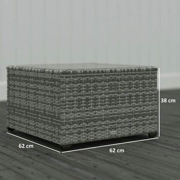 62 x 62cm Glass-Top Rattan Side Table - Light Grey