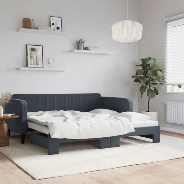 Berkfield Daybed with Trundle Dark Grey 90x190 cm Velvet