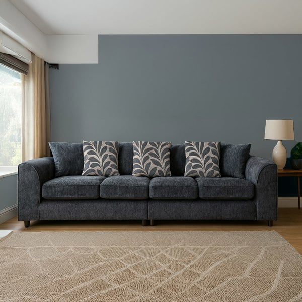 Furnishings For Less Zina Chenille Fabric Long 4 Seater - Scatter back