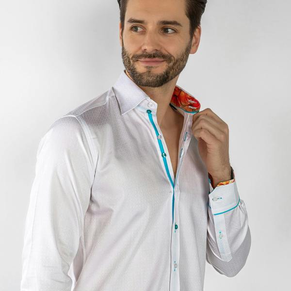 TEXTURED JACQUARD SHIRT W/ VIBRANT FLORAL INSERT - Claudio Lugli Shirts