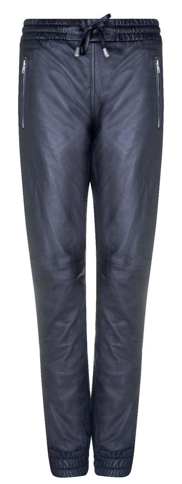 Infinity Leather Women's Black Leather Nappa Trousers Joggers