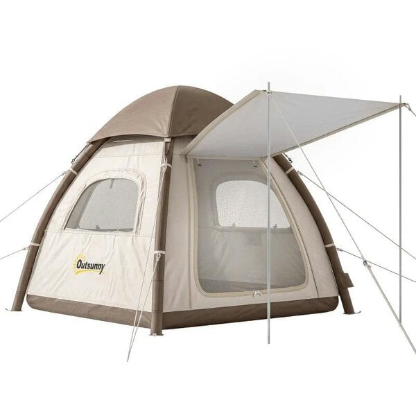 Inflatable Camping Tent with Rainfly, 2-3 Man Air Tent 3000mm Waterproof Blow Up Tents, Cream