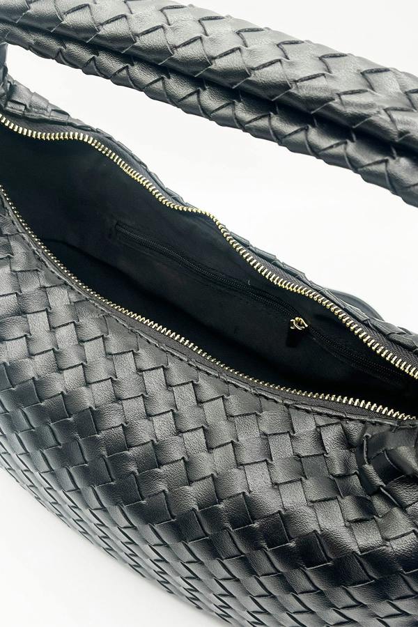 SVNX Woven Hobo Chain Shoulder Bag in Black