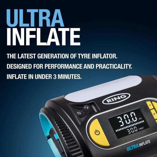 Ring Automotive Ring Ultra Inflate 20 Digital Tyre Inflator 12V Air Compressor Auto Stop LED