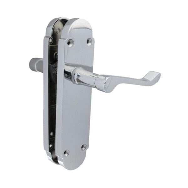 EDH Door Hardware Polished Chrome Victorian Scroll Door Handles on Shaped Backplate – 170mm x 40mm + Tubular Latch