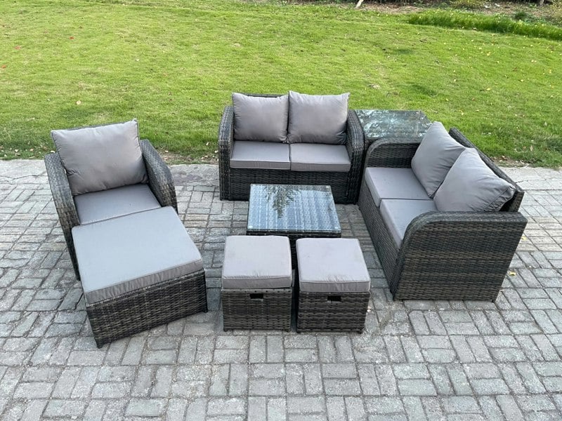 Fimous 8 Piece Garden Furniture Sets 8 Seater Outdoor Patio Furniture Set Weaving Wicker Rattan Sofa Chair and Table with 3 Footstools Side Table