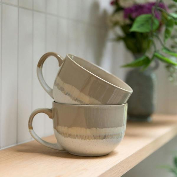 Scandi Home Aurelia Large Ceramic Coffee Mugs, Set of 2, 720ml, Natural Reactive Glaze