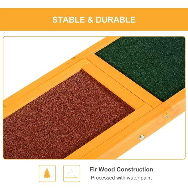 Wooden seesaw top insert with brown textured surface and green pad sections