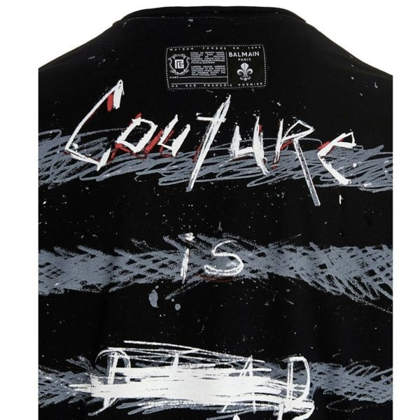 BALMAIN YU1EG035GB82 Balmain Paris Graffiti Coin Logo Black T-Shirt EBE BLACK T-SHIRT MALE S