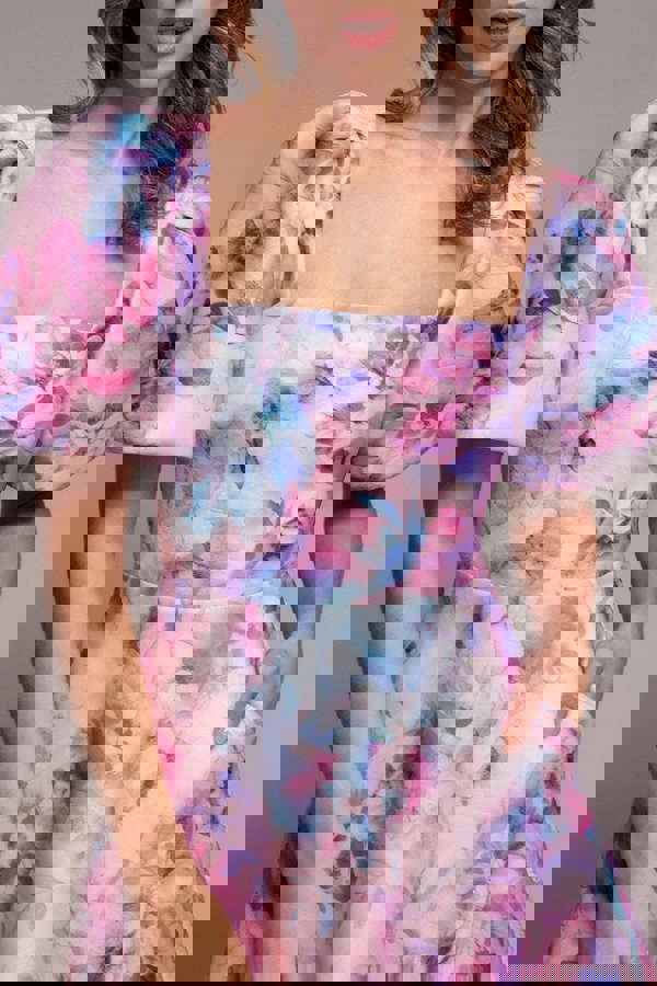 Printed Scuba Square Neck Puff Sleeve Midi Dress - Blush Pink DR4650