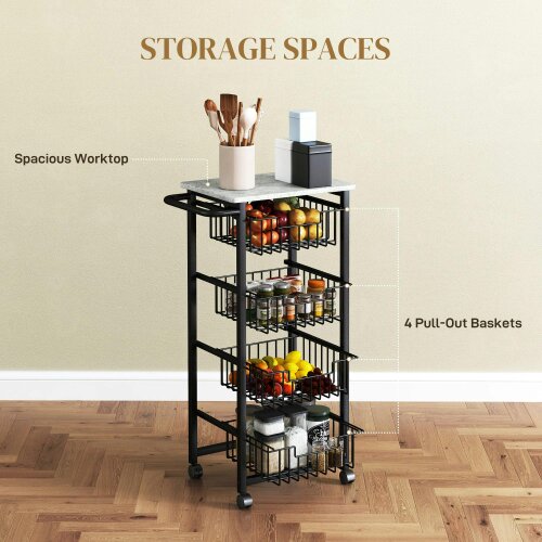 Wyld Haus Fimado Metal Grey And Black 4 Basket Mobile Kitchen Trolley With Locking Wheels
