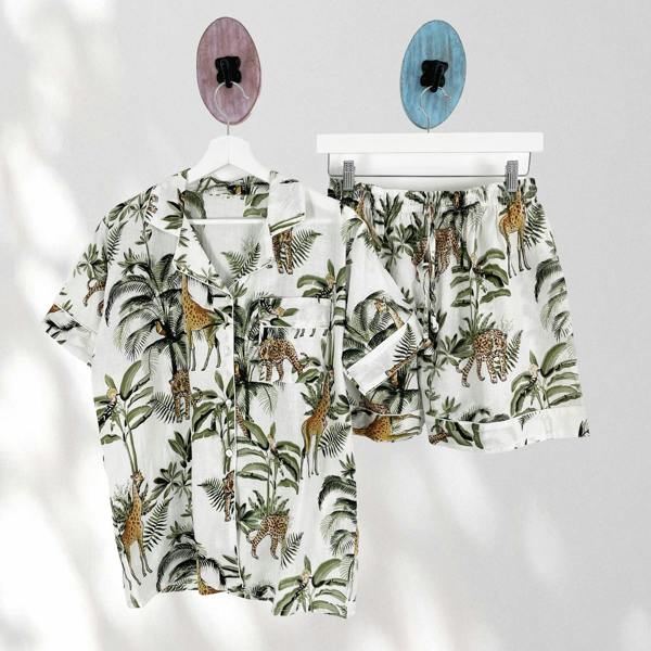 Hayley & Co Giraffe Print 100% Cotton Short Pyjama Set in White