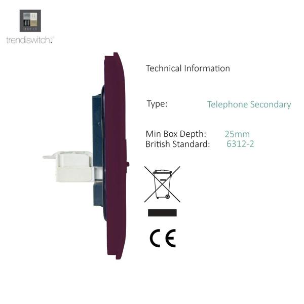 Trendi Switch 1 Gang Cat 3 Telephone Slave Socket in Plum Purple