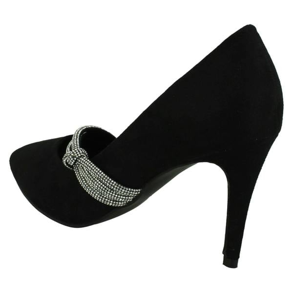 Anne Michelle Ladies Anne Michelle High Heel Pointed Toe Court Shoe with Diamante Twist Knot F90118