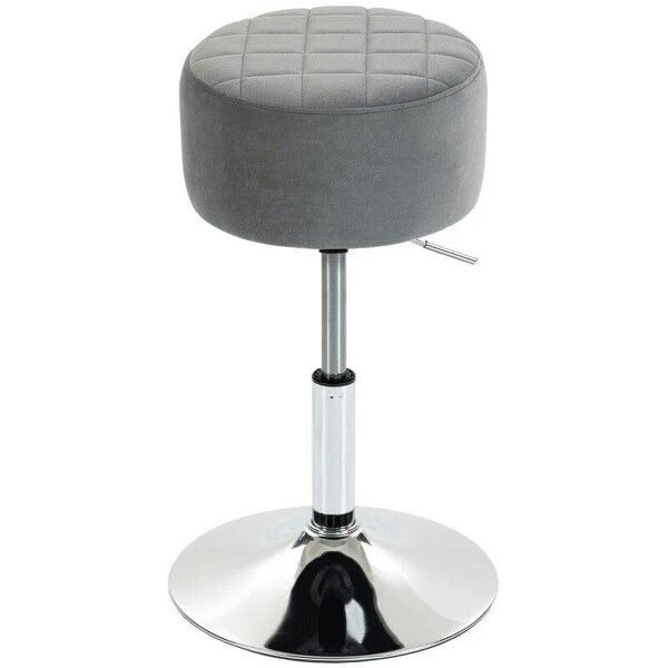 Bar Stool Adjustable Swivel Chair Velvet-Feel Seat 1 Piece, Grey