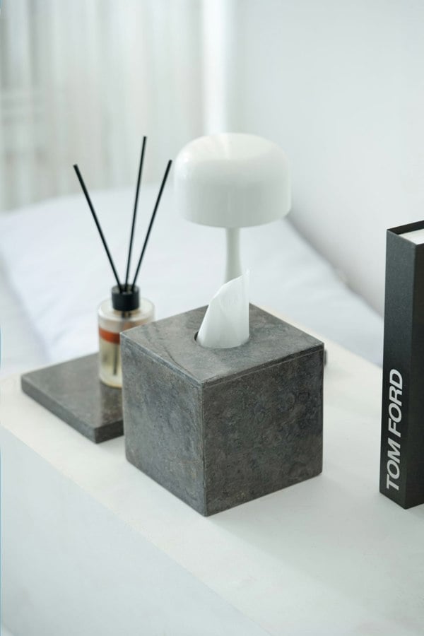 Beige marble square tissue holder lifestyle genuine stone bathroom