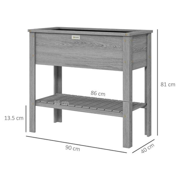 Wooden Raised Garden Bed, Elevated Planter Box with Storage Shelf and Drainage Holes, Raised Planter with Legs, Grey
