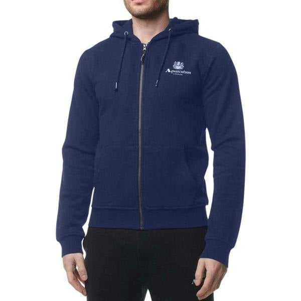 Aquascutum Mens Active Small Logo Full Zip Hoodie - Navy - 