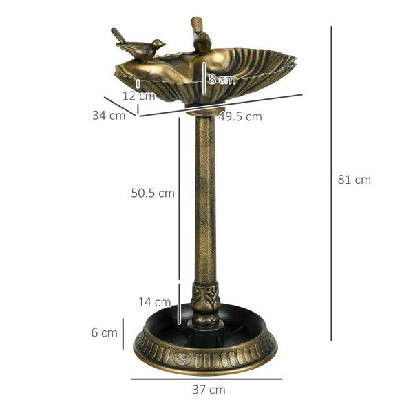 81cm Tall Bird Bath with 2 Decorative Birds, Vintage Style Birdbath with Flower Planter Base, Bird Bath Bowl for Garden, Bronze Tone