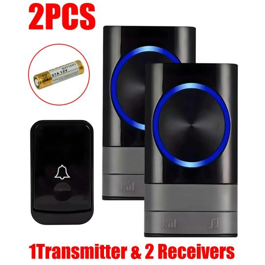 Havendro Wireless Door Bells Waterproof Long Range Plug in Home Cordless Doorbell - 2PCS black - plastic
