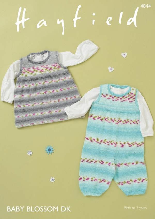 Hayfield Blossom DK Knitting Pattern 4844, Dresses, Dungarees for Baby, Birth - 2 Years - Easy