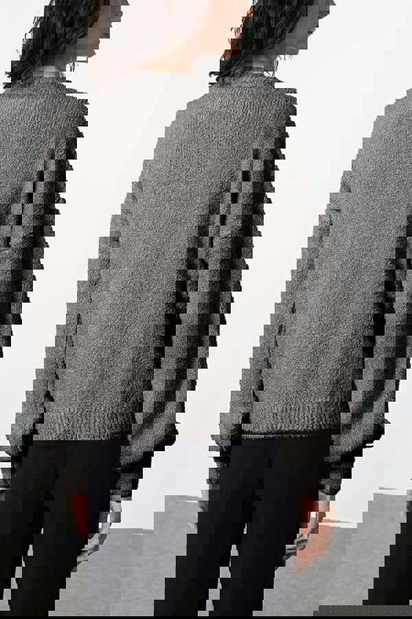 WOVCOR Soft-Textured Knit Cardigan with Button Detail and Balloon Sleeves