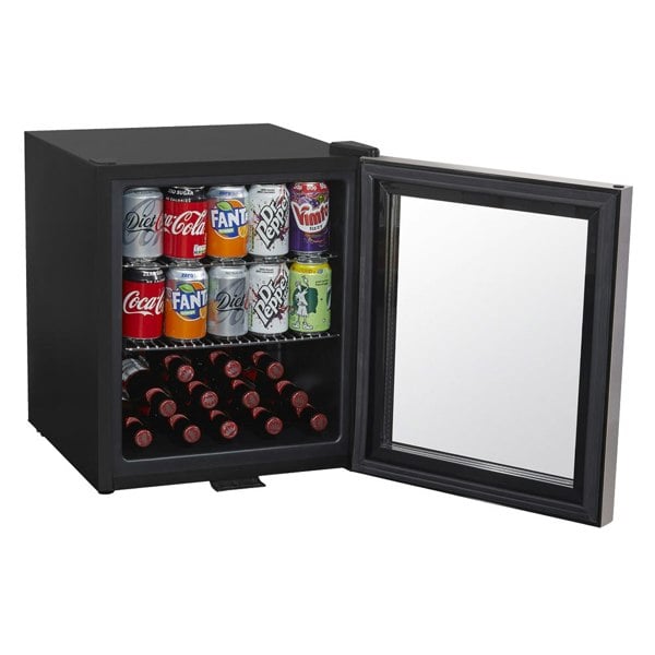 50L Worktop Wine Beer Drinks Fridge Cooler - STEEL & GLASS LED 64x 330ml Cans - LoopsDirect
