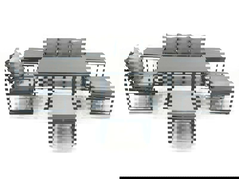 Fimous 6 Seater Garden Sofa Set Aluminium Furniture Rising Dining Tabe Set with Chair 2 Big Footstool 2 Side Tables Dark Grey