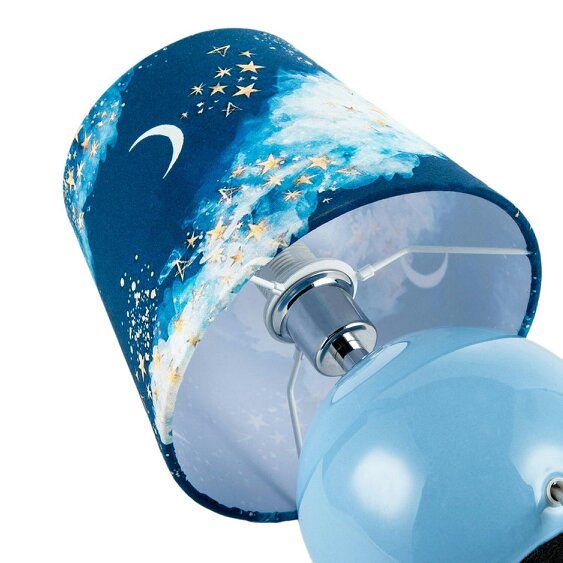 Happy Homewares Cute Celestial Lamp with Sky Blue Base and Shade with Moons and Stars