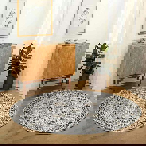 Livabliss Lavadora-Washable Black Beige Grey Traditional Vintage Boho Rug