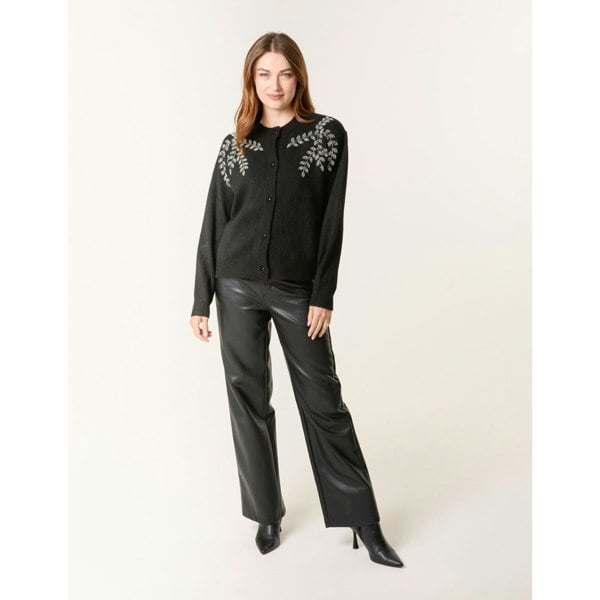 Blue Vanilla Diamante Detailed Leaf Branch Cardigan