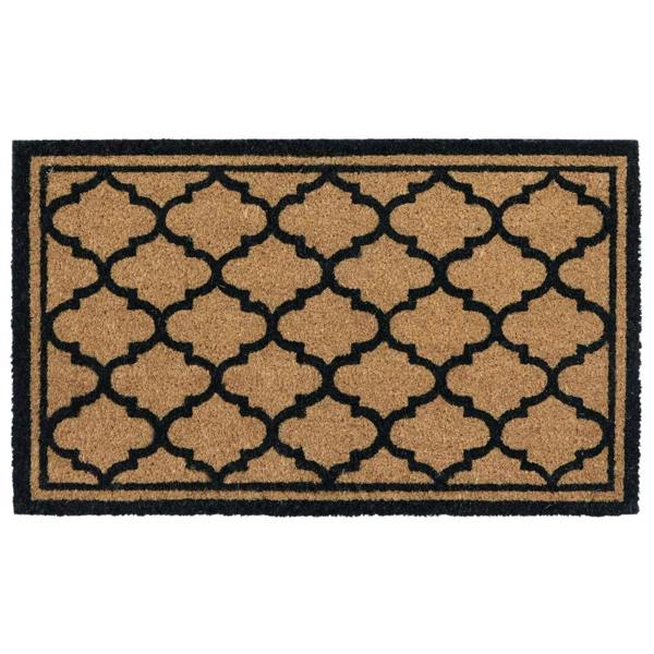 Decorative doormat with geometric pattern on a plain background